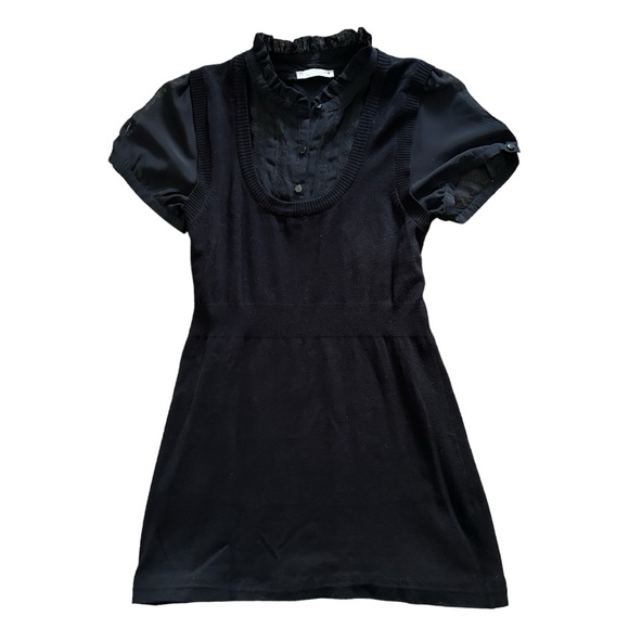 Y2K or Coquette Dynamite Black Knit Layered Lace Trim and Mesh Mini Dress/Tunic - Picture 3 of 6